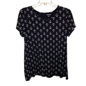Kim Rogers Womens Size XL Navy Blue Anchor Print T Shirt Tee Casual Top